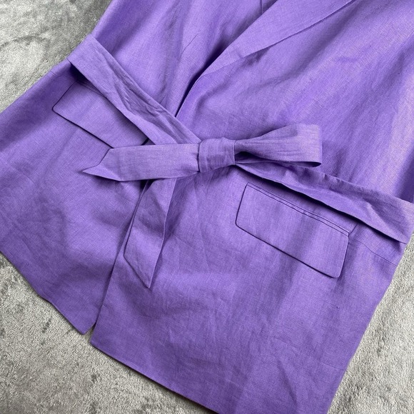 Talbots Vest Womens Sz 20W Purple Linen Belted Lapel Lined Sleeveless Blazer NWT - Picture 2 of 10